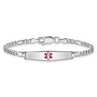 Sterling Silver Rhodium-plated Figaro Link Centered Red Enamel 28x 6mm Plate Medical ID Bracelet, 6" view 3