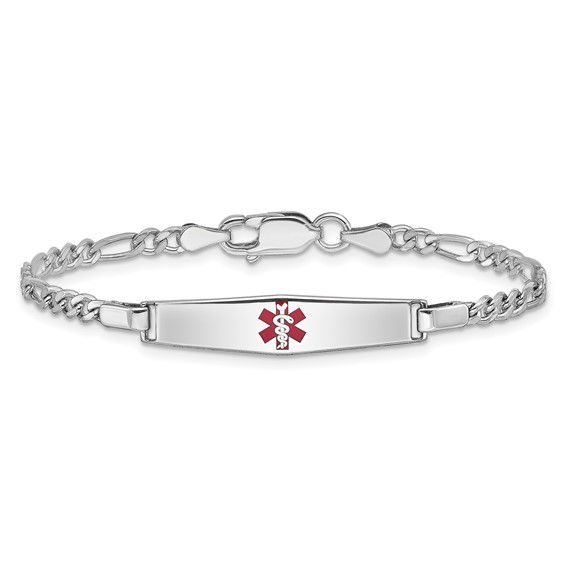 Sterling Silver Rhod-plated Children's Medical ID Bracelet w/Figaro
