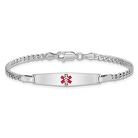Sterling Silver Rhodium-plated Curb Link Centered Red Enamel 28x 6mm Plate Medical ID Bracelet, 6" view 3