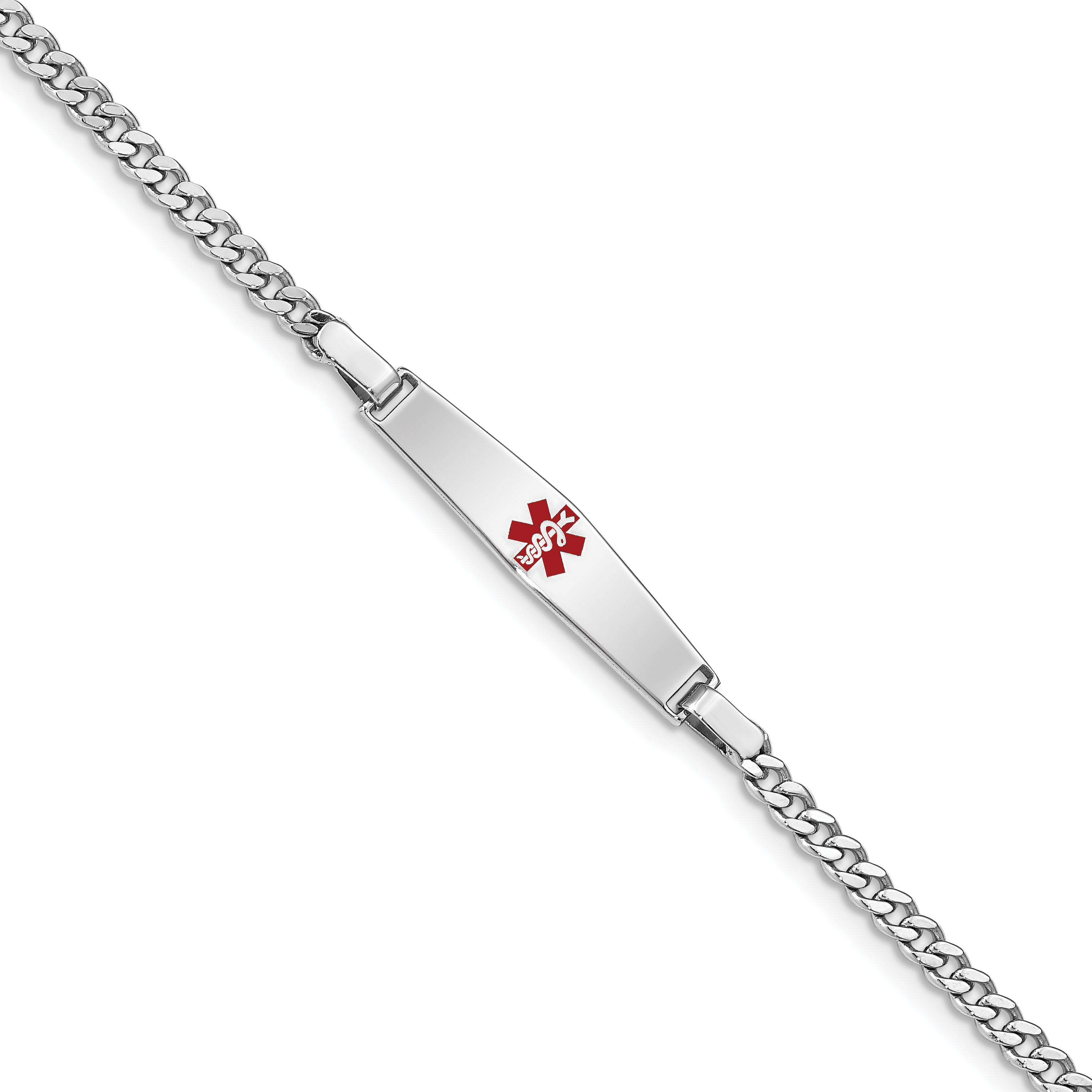 Sterling Silver Rhod-plated Children's Medical ID Curb Link Bracelet (XSM57-6)