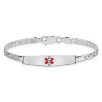 Sterling Silver Rhodium-plated Anchor Link Centered Red Enamel 28x 6mm Plate Medical ID Bracelet, 6" view 3