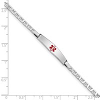 Sterling Silver Rhodium-plated Anchor Link Centered Red Enamel 28x 6mm Plate Medical ID Bracelet, 6" view 4