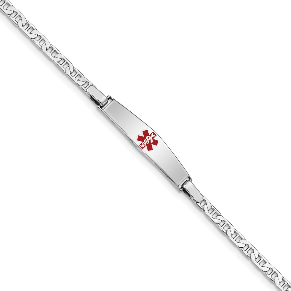 Sterling Silver Rhod-plated Children's Medical ID Anchor Link Bracelet