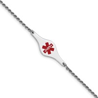 Sterling Silver Rhod-plated Children's Medical ID Bracelet with Rope Li view 1
