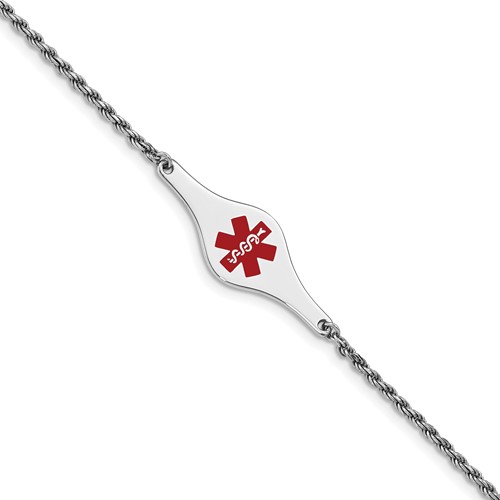 Sterling Silver Rhod-plated Children's Medical ID Bracelet with Rope Li