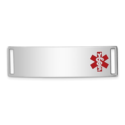 Sterling Silver Rhodium-plated Off-Center Red Enamel 45x 12mm Medical ID Plate