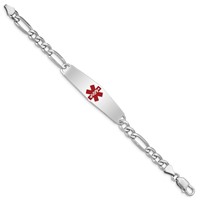 Sterling Silver Rhodium-plated Figaro Link Centered Red Enamel 47x 13mm Plate Medical ID Bracelet, 7" view 2