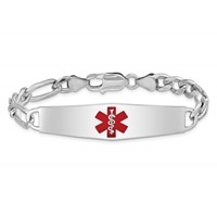 Sterling Silver Rhodium-plated Figaro Link Centered Red Enamel 47x 13mm Plate Medical ID Bracelet, 7" view 3