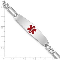 Sterling Silver Rhodium-plated Figaro Link Centered Red Enamel 47x 13mm Plate Medical ID Bracelet, 7" view 4