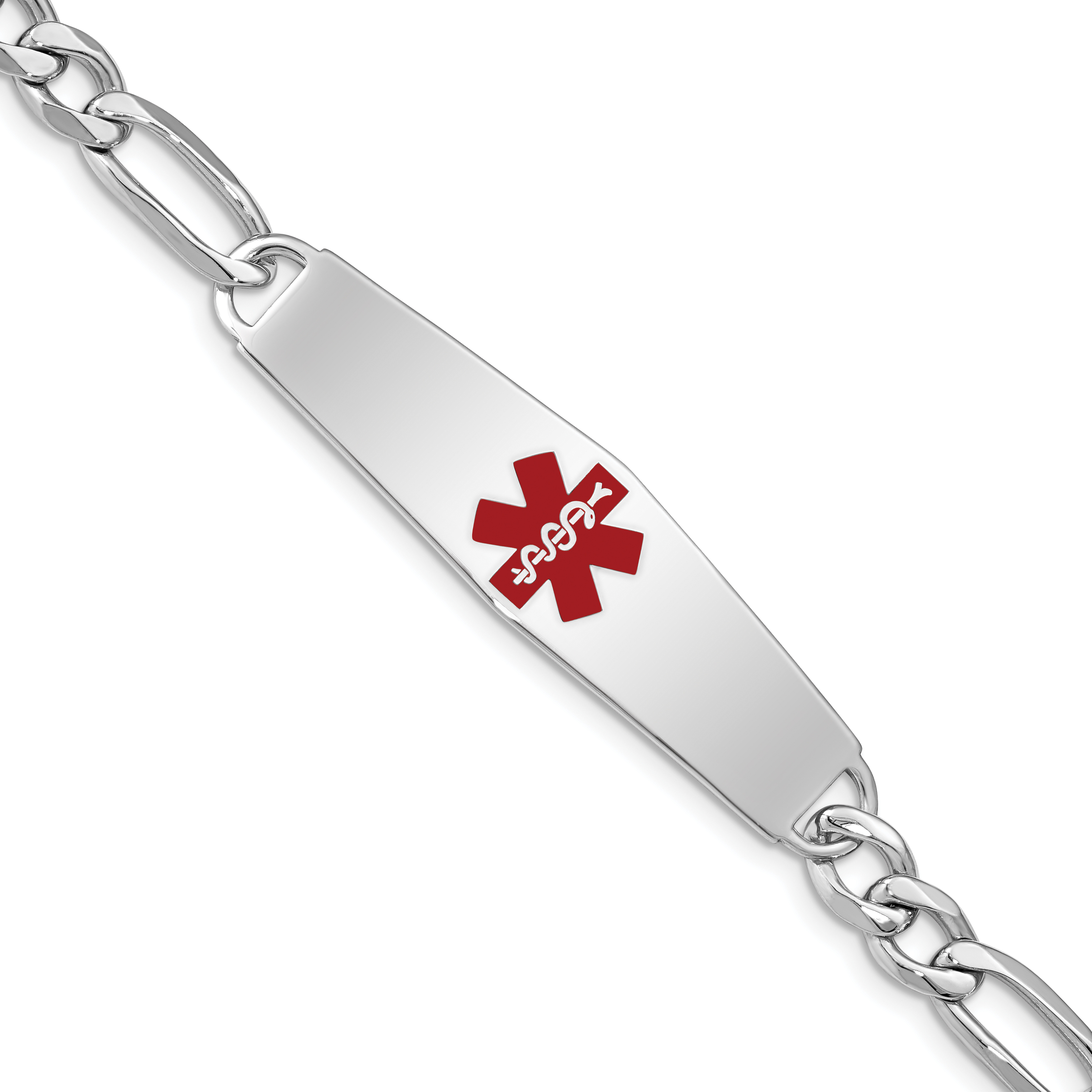 Sterling Silver Rhodium-plated Medical ID Figaro Link Bracelet (XSM7-8)