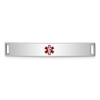 Sterling Silver Rhodium-plated Centered Red Enamel 40x 6mm Medical ID Plate view 1