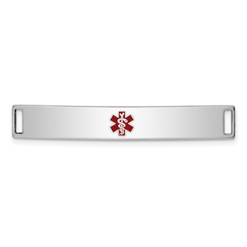 Sterling Silver Rhodium-plated Centered Red Enamel 40x 6mm Medical ID Plate