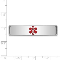 Sterling Silver Rhodium-plated Centered Red Enamel 43x 9mm Medical ID Plate view 2