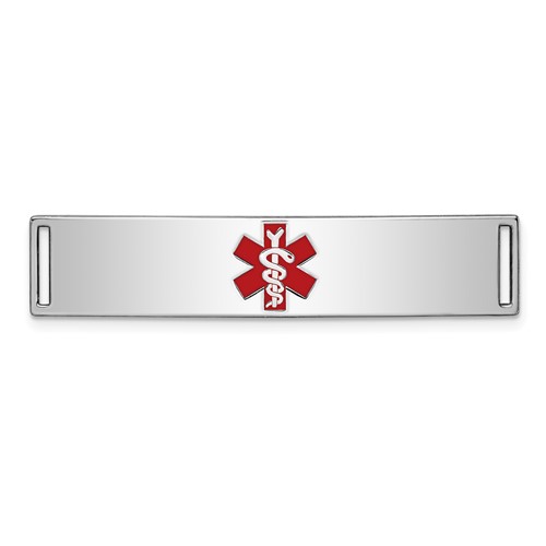 Sterling Silver Rhodium-plated Centered Red Enamel 43x 9mm Medical ID Plate