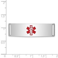 Sterling Silver Rhodium-plated Centered Red Enamel 45x 12mm Medical ID Plate view 2