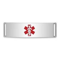 Sterling Silver Rhodium-plated Centered Red Enamel 45x 12mm Medical ID Plate view 1