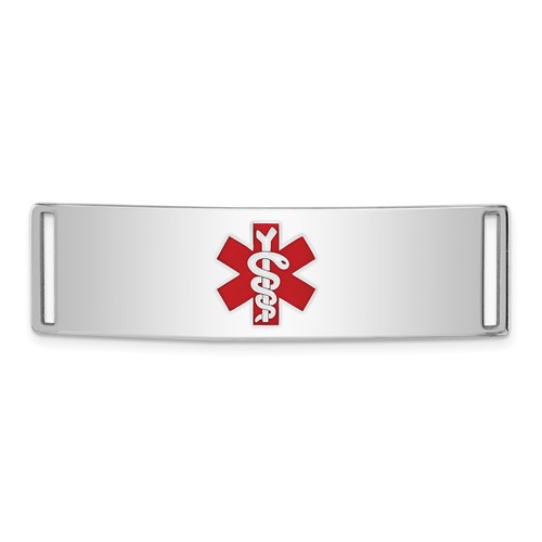 Sterling Silver Rhodium-plated Centered Red Enamel 45x 12mm Medical ID Plate
