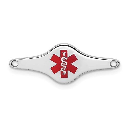 Sterling Silver Rhodium-plated Red Enamel 25x 9mm Medical ID Plate