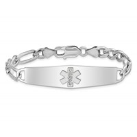Sterling Silver Rhod-plt Non-enameled Medical ID Figaro Link Bracelet view 3