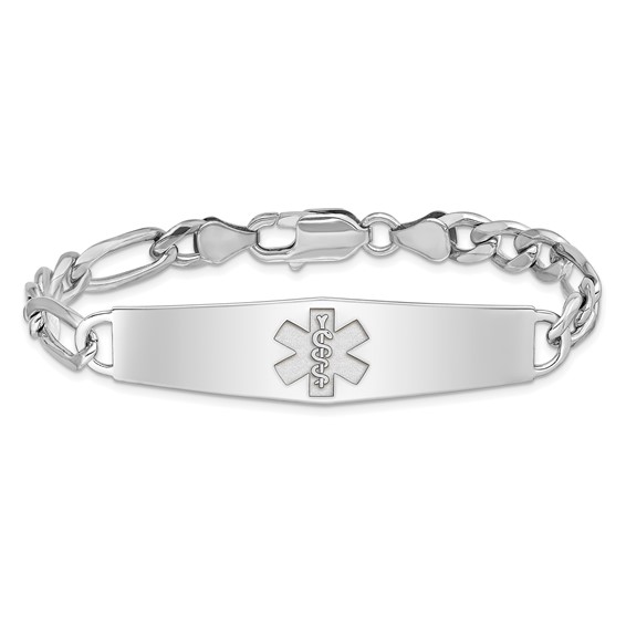 Sterling Silver Rhod-plt Non-enameled Medical ID Figaro Link Bracelet