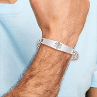 Sterling Silver Rhod-plt Non-enameled Medical ID Figaro Link Bracelet view 4