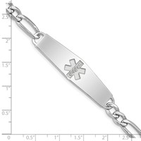 Sterling Silver Rhod-plt Non-enameled Medical ID Figaro Link Bracelet view 5