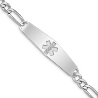 Sterling Silver Rhod-plt Non-enameled Medical ID Figaro Link Bracelet view 1