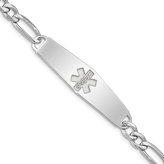 Sterling Silver Rhod-plt Non-enameled Medical ID Figaro Link Bracelet