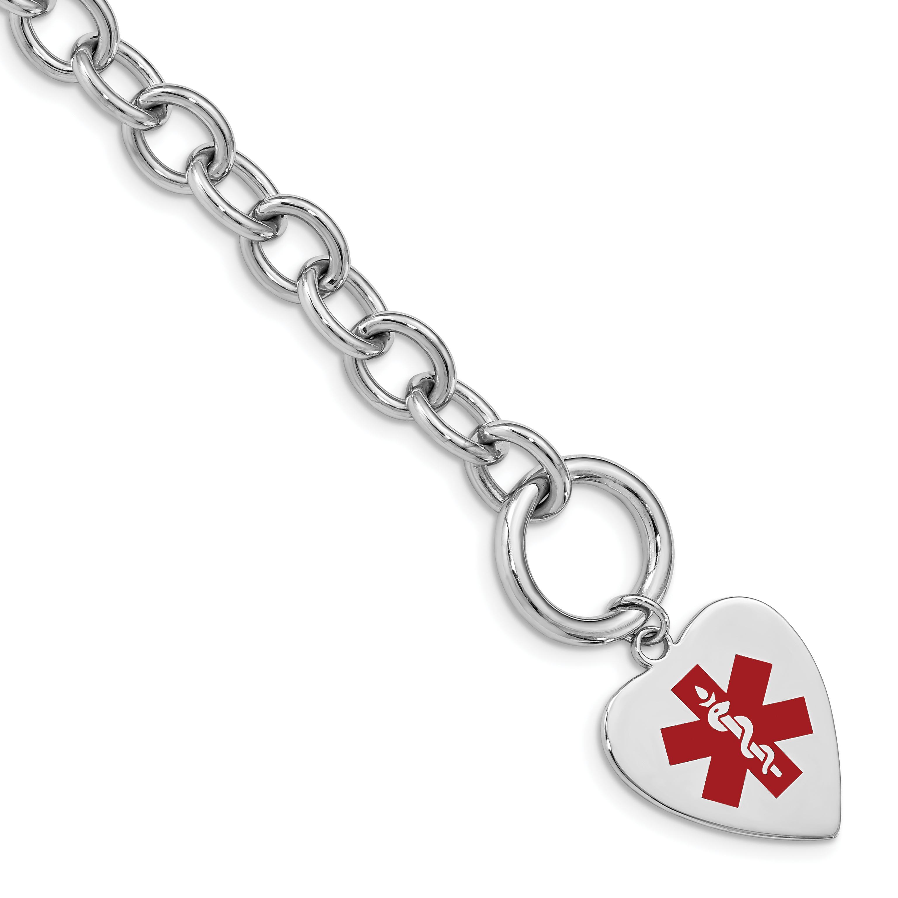 Sterling Silver Rhodium Engraveable Enamel Heart Medical ID Bracelet (XSM94-7.75)