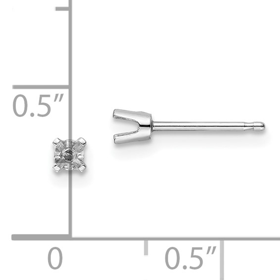14k White Gold 2.3mm Round Single Stud Earring Mountings