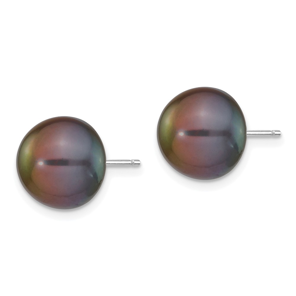 14k White Gold 10-11mm Black Button Freshwater Cultured Pearl Stud Post Earrings (XW100BB)