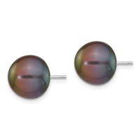 14K White Gold 10-11mm Black Button Freshwater Cultured Pearl Stud Post Earrings view 2