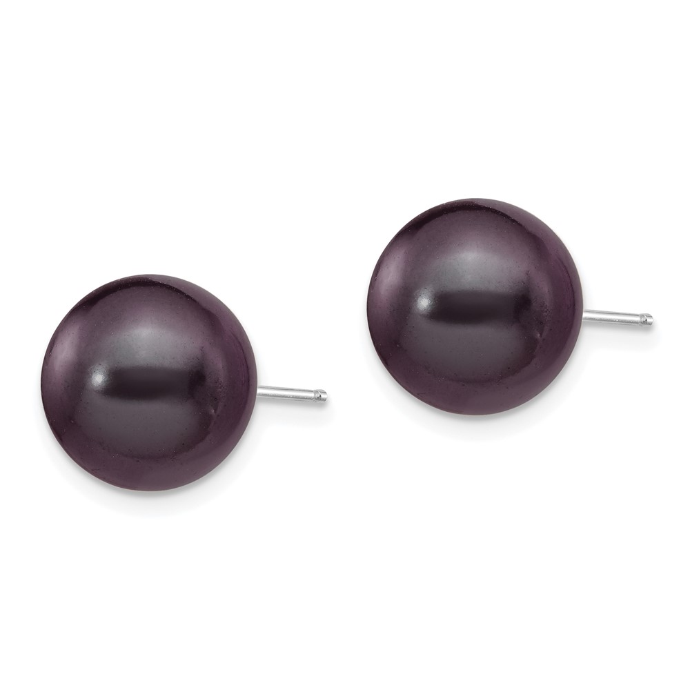 14k White Gold 10-11mm Black Round Freshwater Cultured Pearl Stud Post Earrings (XW100PB)