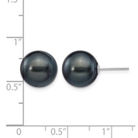 14K White Gold 10-11mm Black Round Freshwater Cultured Pearl Stud Post Earrings view 4