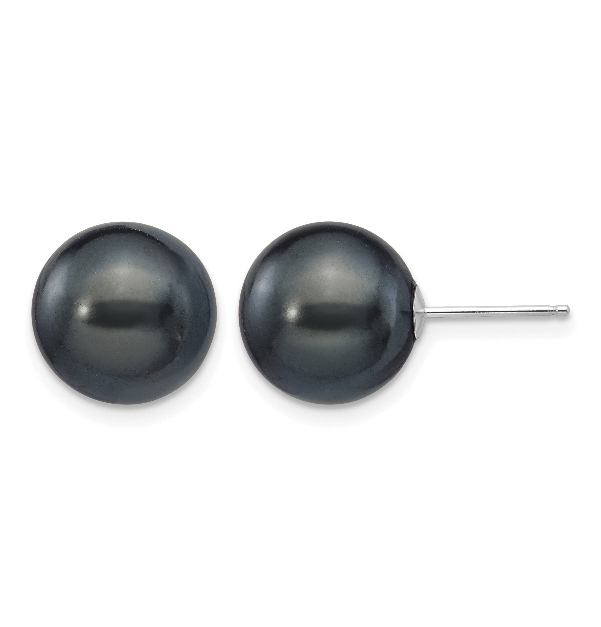 14k White Gold 10-11mm Black Round Freshwater Cultured Pearl Stud Post Earrings (XW100PB)