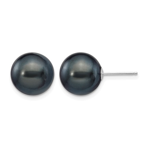 14K White Gold 10-11mm Black Round Freshwater Cultured Pearl Stud Post Earrings