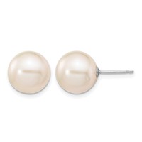14K White Gold 10-11mm White Round Freshwater Cultured Pearl Stud Post Earrings view 1