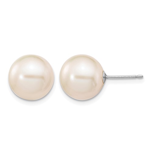 14K White Gold 10-11mm White Round Freshwater Cultured Pearl Stud Post Earrings