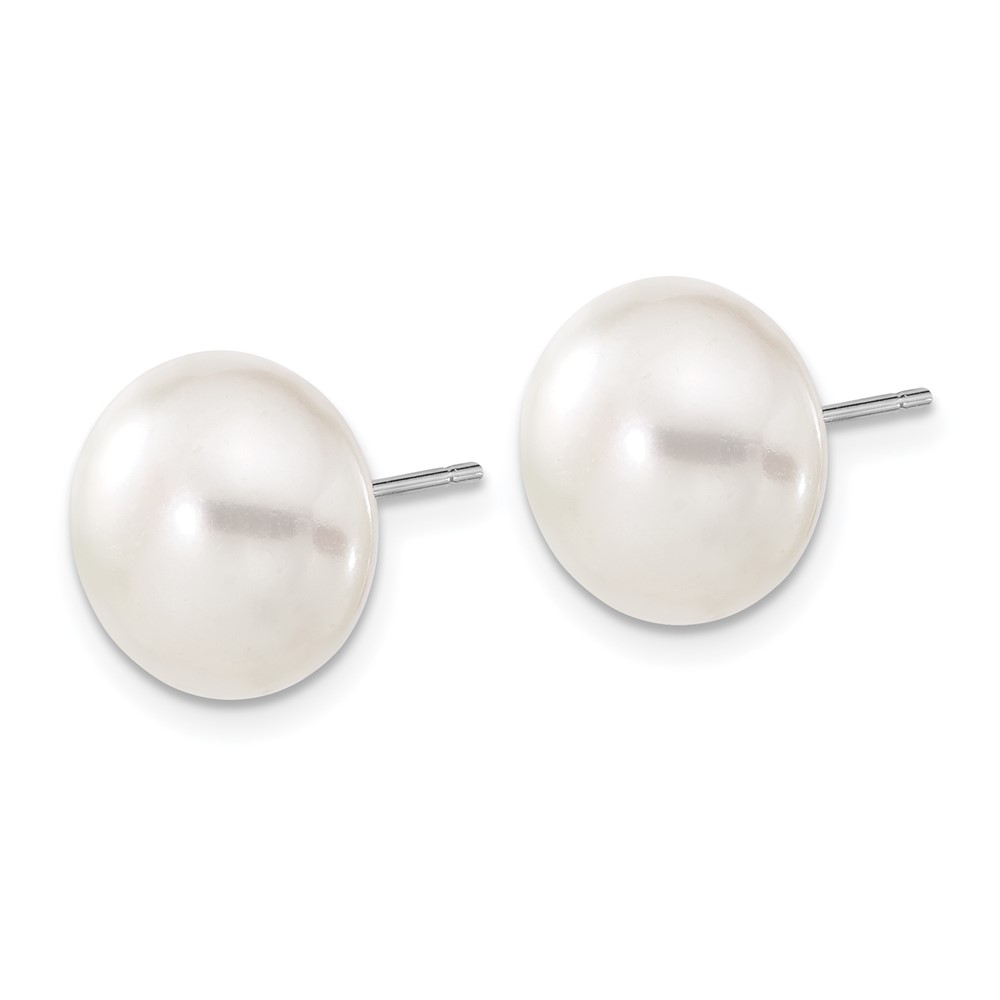 14k White Gold 11-12mm White Button Freshwater Cultured Pearl Stud Post Earrings (XW110BW)