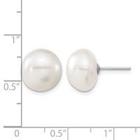 14K White Gold 11-12mm White Button Freshwater Cultured Pearl Stud Post Earrings view 4