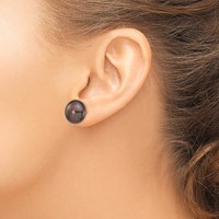 14K White Gold 12-13mm Black Button Freshwater Cultured Pearl Stud Post Earrings view 3