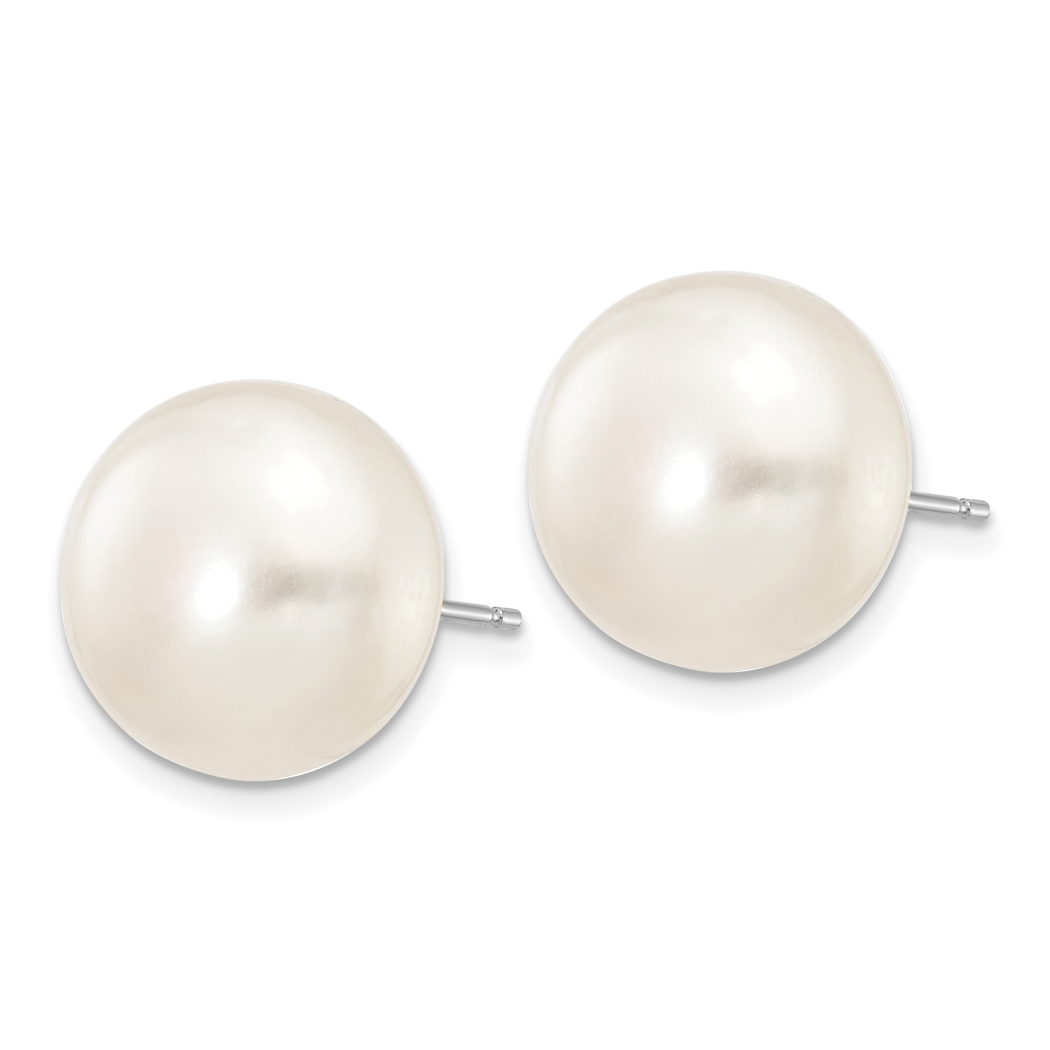 14k Gold 12-13mm White Button Freshwater Cultured Pearl Stud Post Earrings XW120 detailed image 2