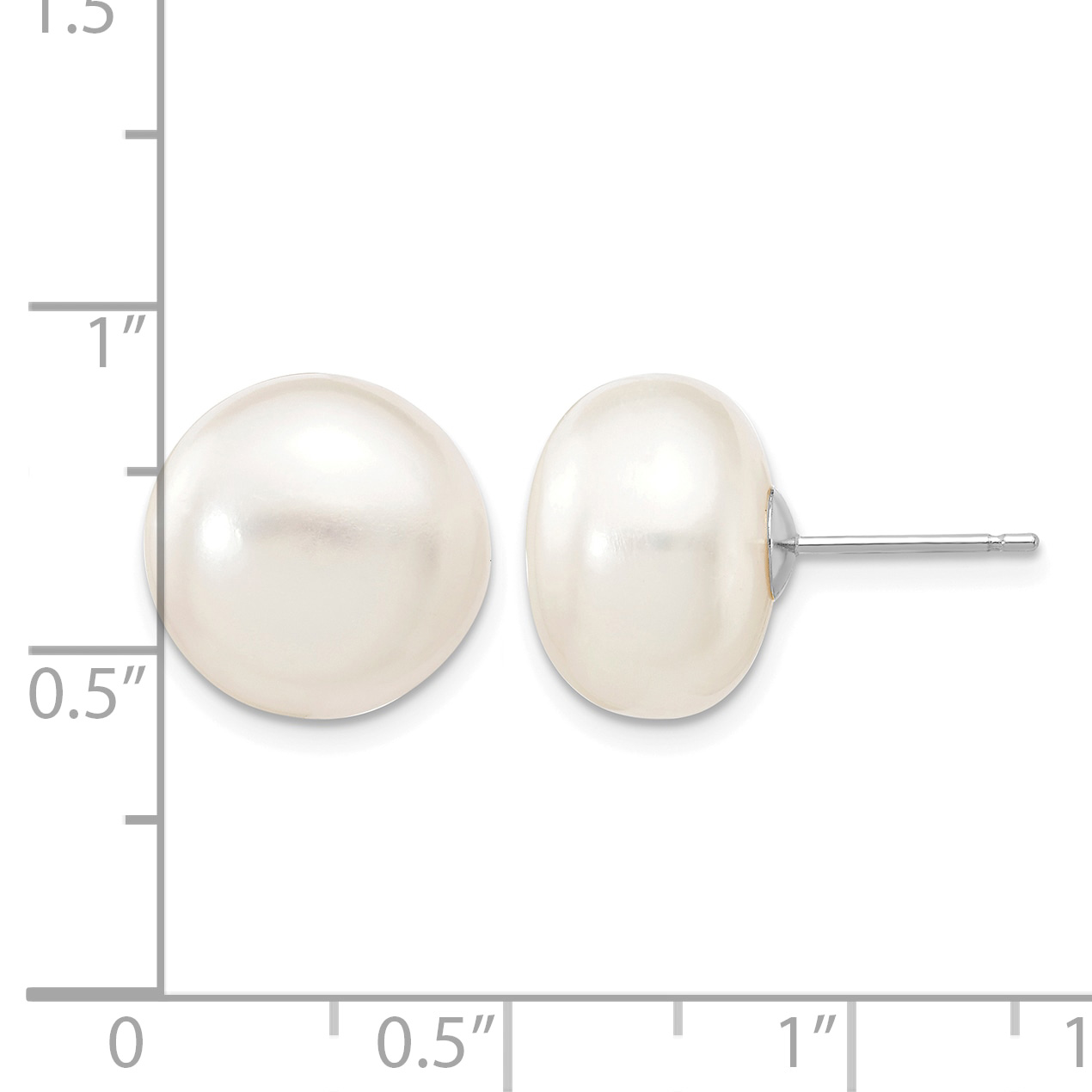 14k Gold 12-13mm White Button Freshwater Cultured Pearl Stud Post Earrings XW120 detailed image 4