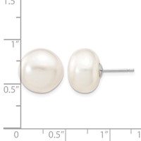 14K White Gold 12-13mm White Button Freshwater Cultured Pearl Stud Post Earrings view 4