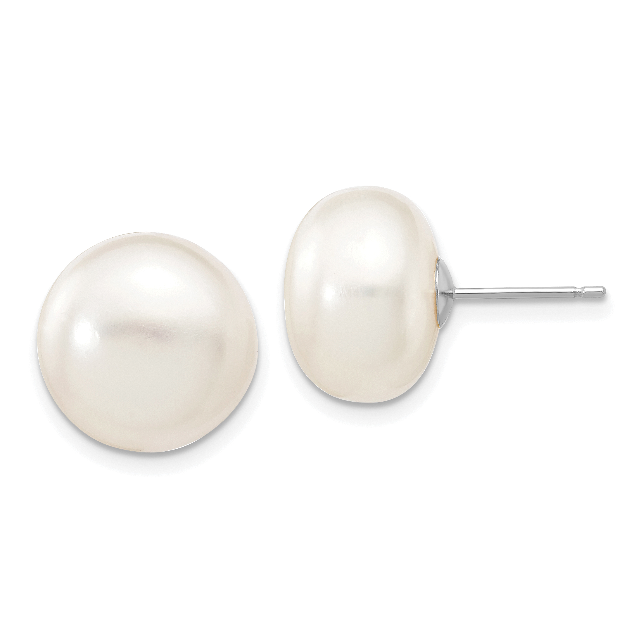 14k White Gold 12-13mm White Button Freshwater Cultured Pearl Stud Post Earrings (XW120BW)