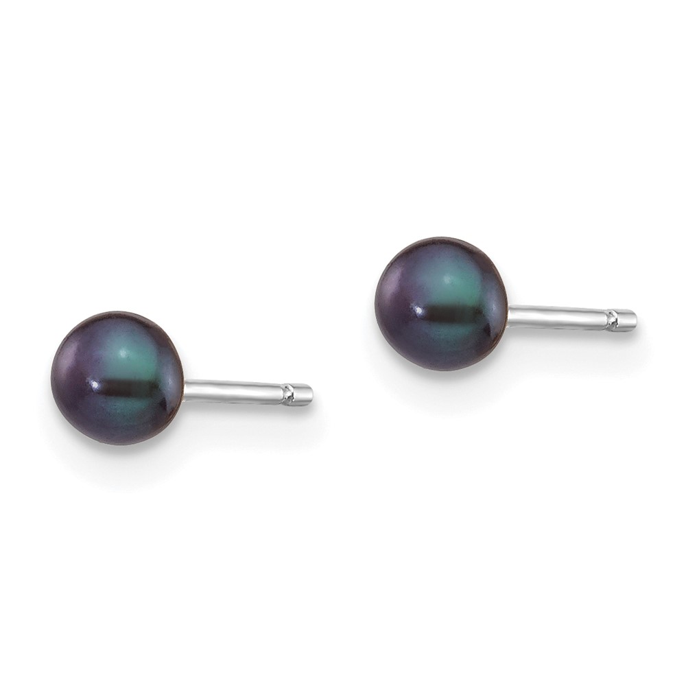 14k White Gold 3-4mm Black Button Freshwater Cultured Pearl Stud Post Earrings (XW30BB)