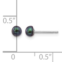 14K White Gold 3-4mm Black Button Freshwater Cultured Pearl Stud Post Earrings view 4