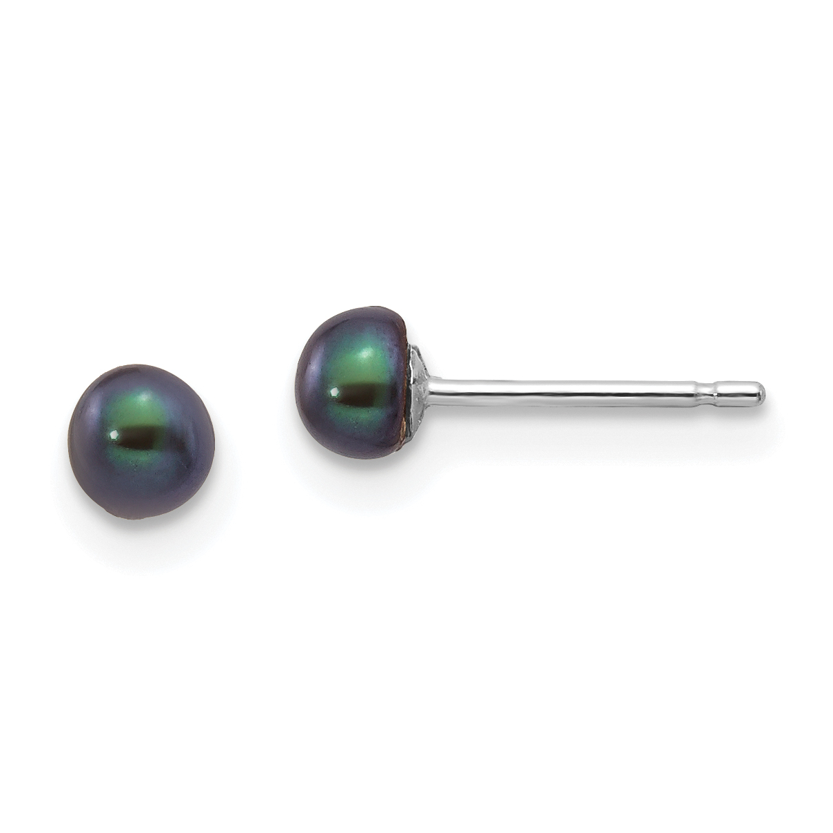 14k White Gold 3-4mm Black Button Freshwater Cultured Pearl Stud Post Earrings (XW30BB)