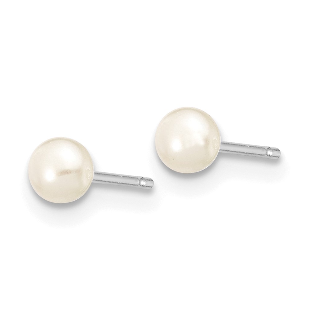 14k White Gold 3-4mm White Button Freshwater Cultured Pearl Stud Post Earrings (XW30BW)