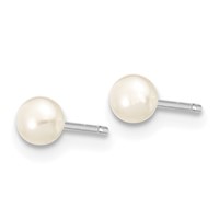 14K White Gold 3-4mm White Button Freshwater Cultured Pearl Stud Post Earrings view 2